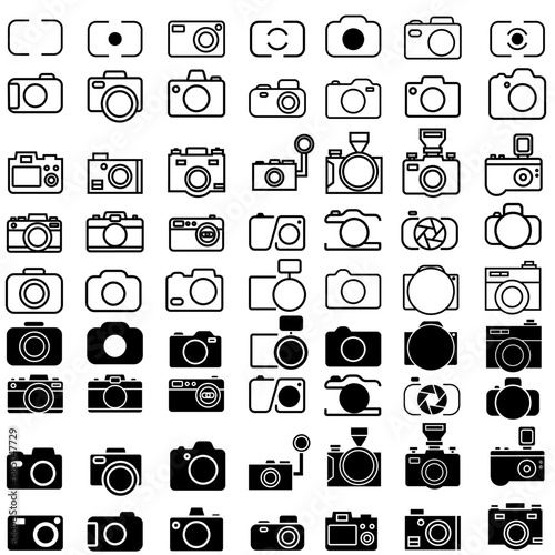 Camera icon vector set. Photo illustration sign collection. Photo studio symbol or logo.