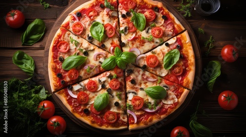 delicious basil pizza food image illustration tasty italian, cuisine ingredients, cheese tomato delicious basil pizza food image