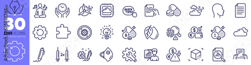 Receive file, Mineral oil and Cloud computing line icons pack. Coronavirus vaccine, Customisation, Windy weather web icon. File, Head, Stop coronavirus pictogram. Cloudy weather. Vector