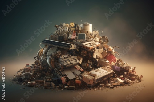 Small pile waste of different garbage. Stack cut curl industry dust. Generate Ai