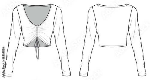 Women's fitted crop top , Fashion Flat Sketch Vector Illustration, CAD, Technical Drawing, Flat Drawing, Template, Mockup.
