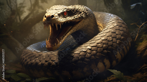 Large fanged venomous snake poison snake