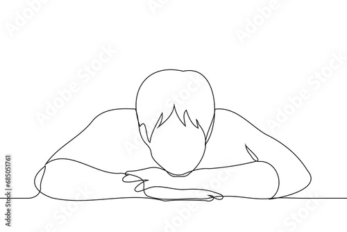 man sits with his hands folded on top of each other - one line art vector. concept boredom, procrastination, waiting, laziness