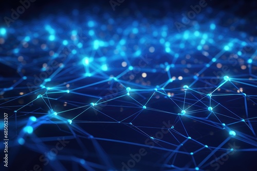 Abstract blue background with connecting dots and lines. Network concept. 3D Rendering, Futuristic technology wallpaper with digital glowing waves and a network system, AI Generated © Ifti Digital
