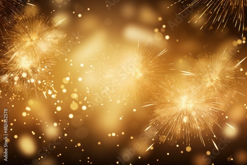 Fireworks on golden background. New Year and Christmas holiday concept  Gold fireworks vector background with bokeh  AI Generated