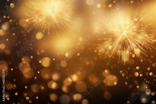 Fireworks on bokeh background. New Year and Christmas celebration  Gold fireworks vector background with bokeh  AI Generated