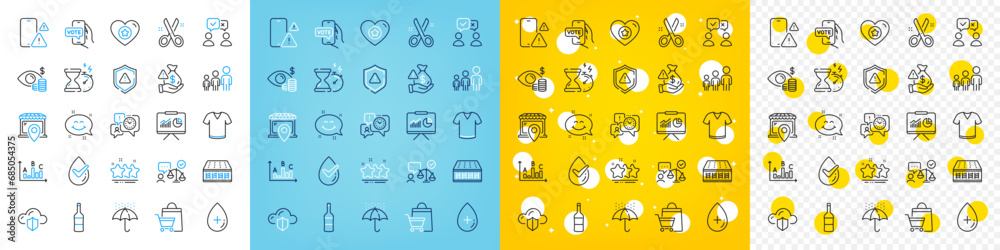 Vector icons set of Heart, Market location and Survey results line icons pack for web with Smile chat, T-shirt, Mattress outline icon. Business vision, Bribe, People voting pictogram. Vector Vector icons set of Heart, Market location and Survey results line icons pack for web with Smile chat, T-shirt, Mattress outline icon. Business vision, Bribe, People voting pictogram. Vector