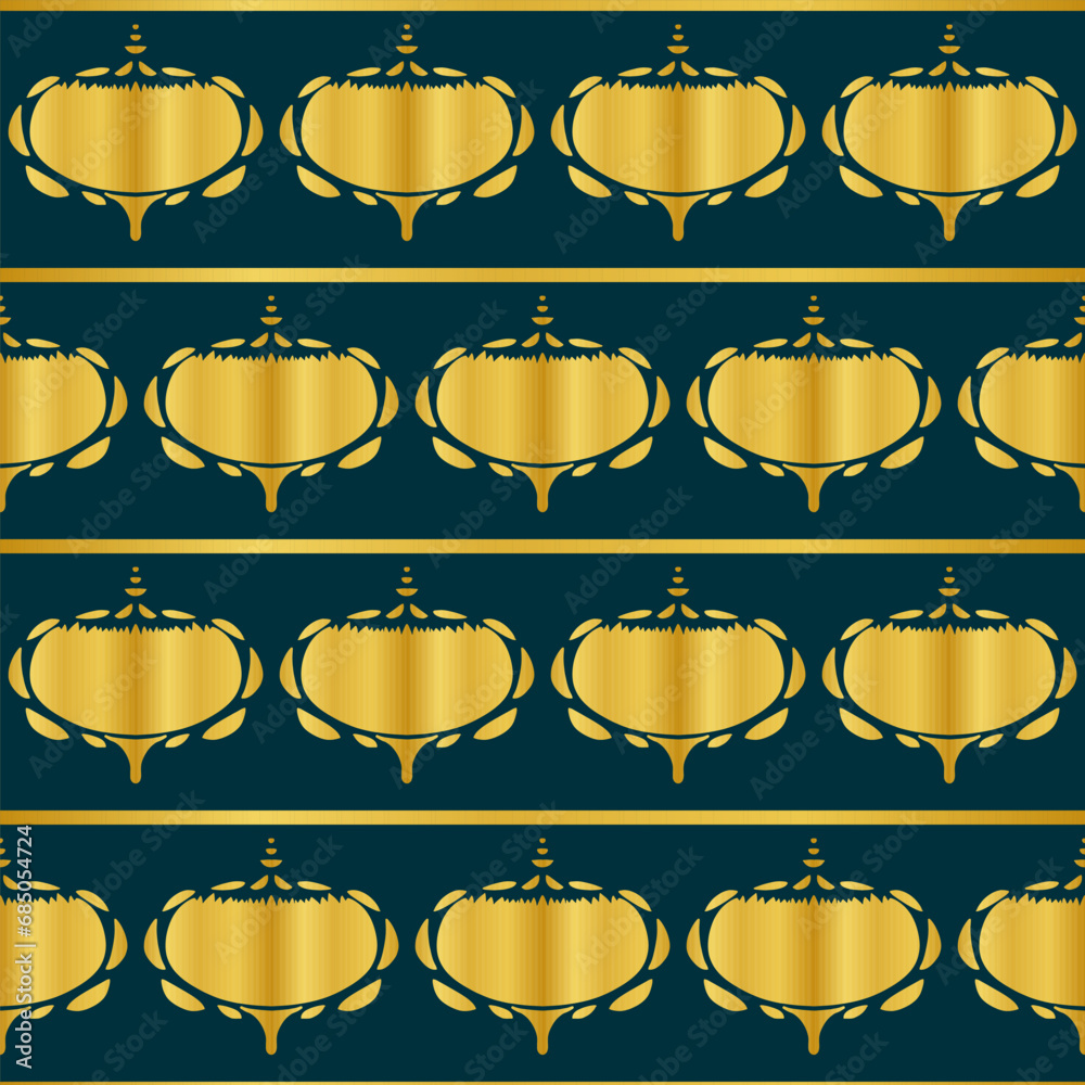 Golden abstract flowers on dark navy blue with lines Golden abstract flowers on dark navy blue with lines
