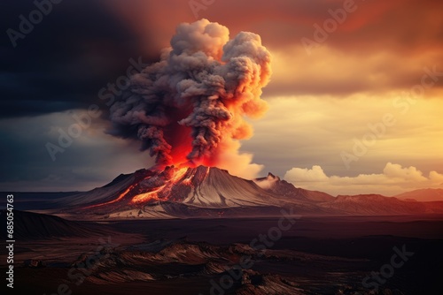 Volcanic eruption in Kamchatka, Russia. Beautiful nature background, A small volcanic eruption on Mt Fagradalsfjall, Southwest Iceland, AI Generated © Ifti Digital