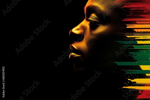 Black History Month. Portrait of an African American on a black background  photo