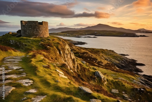 Dyrholaey Castle, Isle of Skye, Scotland, A viewpoint from Bray Head on Valentia Island in the Ring of Kerry in the southwest coast of, AI Generated photo