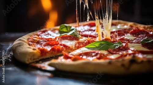 italian cuisine pizza food close illustration cheese toppings, oven sauce, pepperoni thin italian cuisine pizza food close