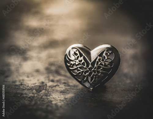 Silver heart on dark grunge background