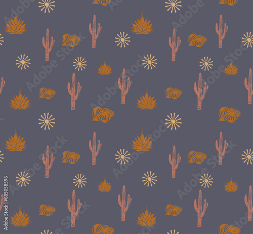 Small Motif or elements for Seamless Desert pattern vector cactus on summer with sun for fashion fabric and all prints on Dark Background light and colorful prints