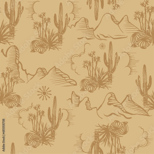 Desert Hand drawn Pattern, Cactus Patterns, Mountain patterns, vintage desert pattern , Desert Vibes t-shirt pattern print design, 