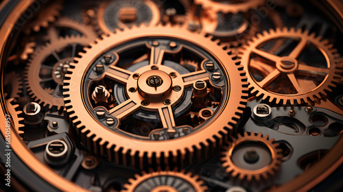 A close-up of metallic gears and auto parts,