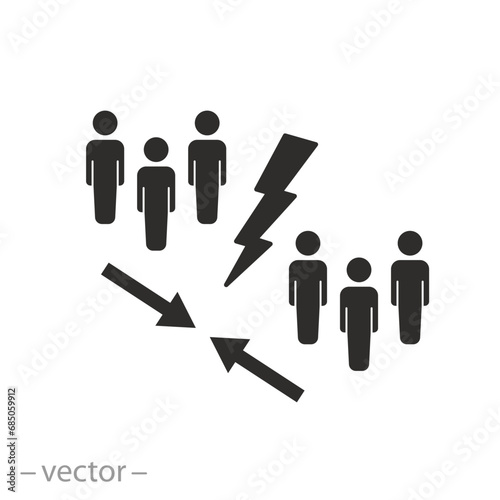 people group separation icon, social division, conflict with cracked community, flat symbol - editable stroke vector illustration