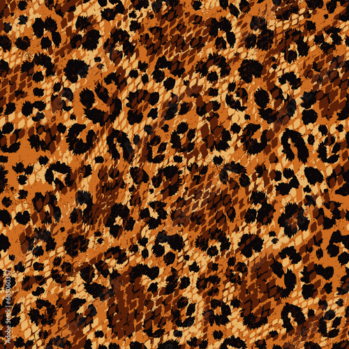 Grunge leopard and snake skins patchwork abstract vector wild fur seamless pattern texture for fabric pillow wallpaper shirt etc 