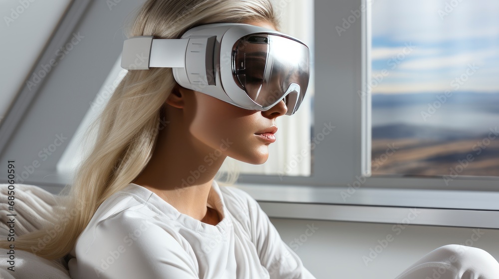 Woman Vr Headset Looking Trying Touch , Background HD For Designer Woman Vr Headset Looking Trying Touch , Background HD For Designer