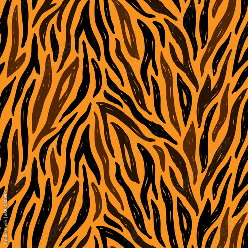 Seamless pattern with doodle tiger stripes. Abstract animal print.