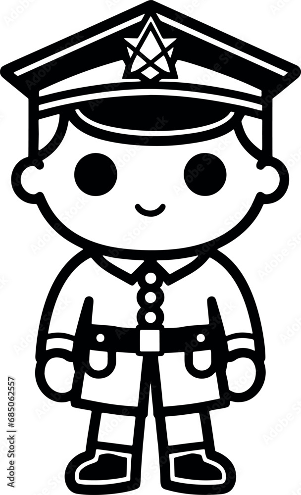 Military mascot wearing a black and white uniform, featuring a mustached man and transparent background. Generative AI Military mascot wearing a black and white uniform, featuring a mustached man and transparent background. Generative AI