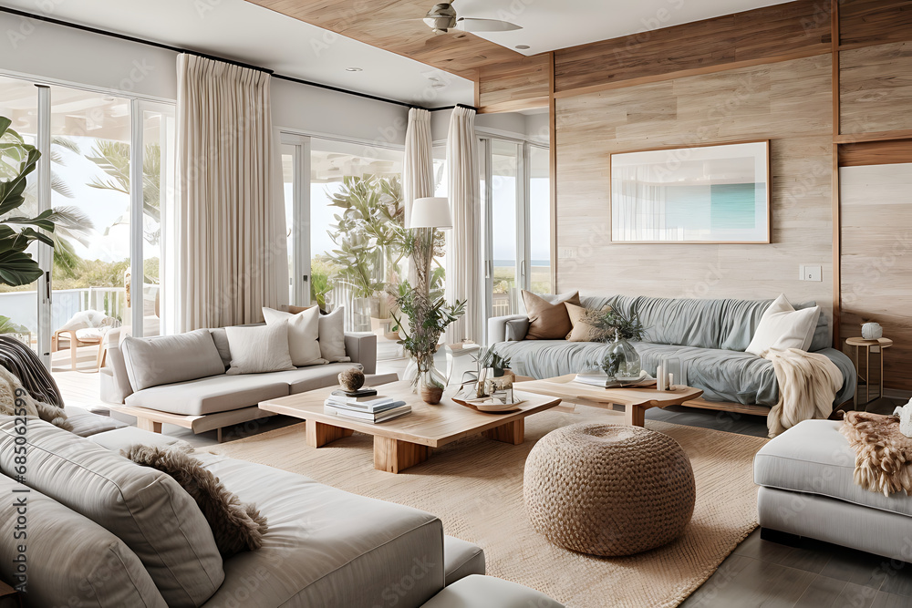 Obraz na płótnie Coastal style home interior design of modern living room. modern architecture interior  w salonie