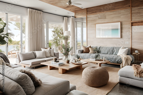 Coastal style home interior design of modern living room. modern architecture interior 