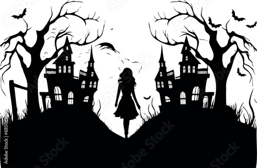 Simple, terrifying black and white cartoon sketch on a transparent background: a striking silhouette that evokes chills and stimulates the imagination. Generative AI