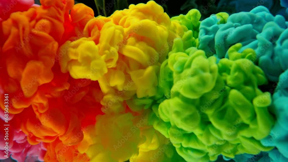 Super Slow Motion of Colored Paints Mixing in Water. Isolated on Black Background. Filmed on High Speed Cinema Camera, 1000fps. Speed Ramp Effect. Super Slow Motion of Colored Paints Mixing in Water. Isolated on Black Background. Filmed on High Speed Cinema Camera, 1000fps. Speed Ramp Effect.