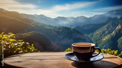 travel natural coffee drink coffee cup mountain illustration lifestyle landscape, morning breakfast, aroma tea travel natural coffee drink coffee cup mountain © vectorwin