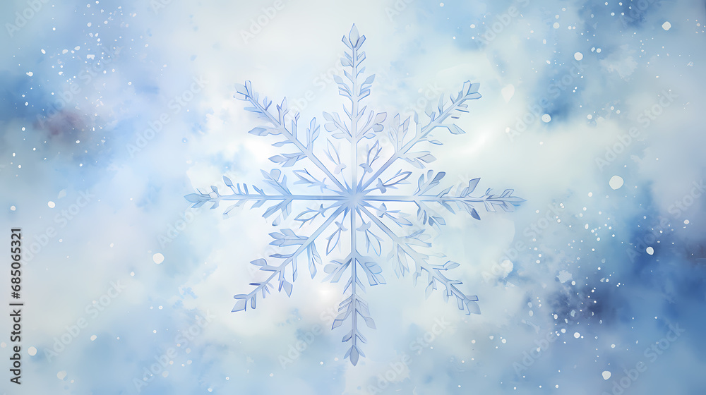 Watercolor painting of a single snowflake Watercolor painting of a single snowflake