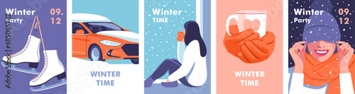Winter time. Concept of vacation, party and travel. Vector illustrations for mobile and web graphics.