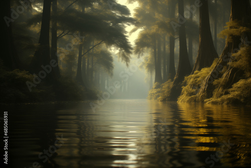 waterscape - river in swampy rainforest, bayou, flooded forest © Evgeny