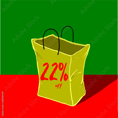 22% golden yellow bag discount illustration holiday christmas red green promotion