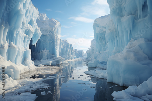 Fényképezés arctic seascape, sea passage between icebergs