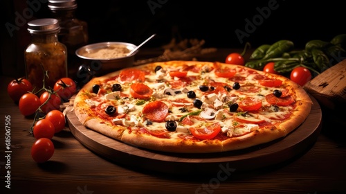 background traditional pizza food mouthwatering illustration delicious cheesy, crust toppings, pepperoni margherita background traditional pizza food mouthwatering
