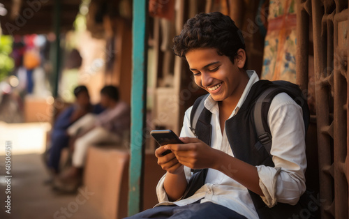 Indian school boys using smartphone