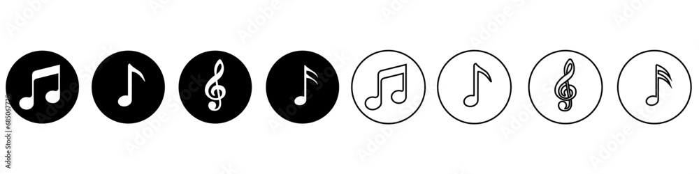 Music notes vector icon set. Note illustration sign collection. Music symbol or logo. Music notes vector icon set. Note illustration sign collection. Music symbol or logo.