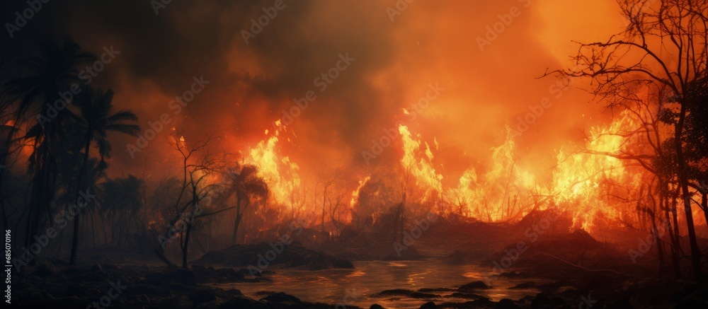 Human caused fires are devastating rainforests copy space image