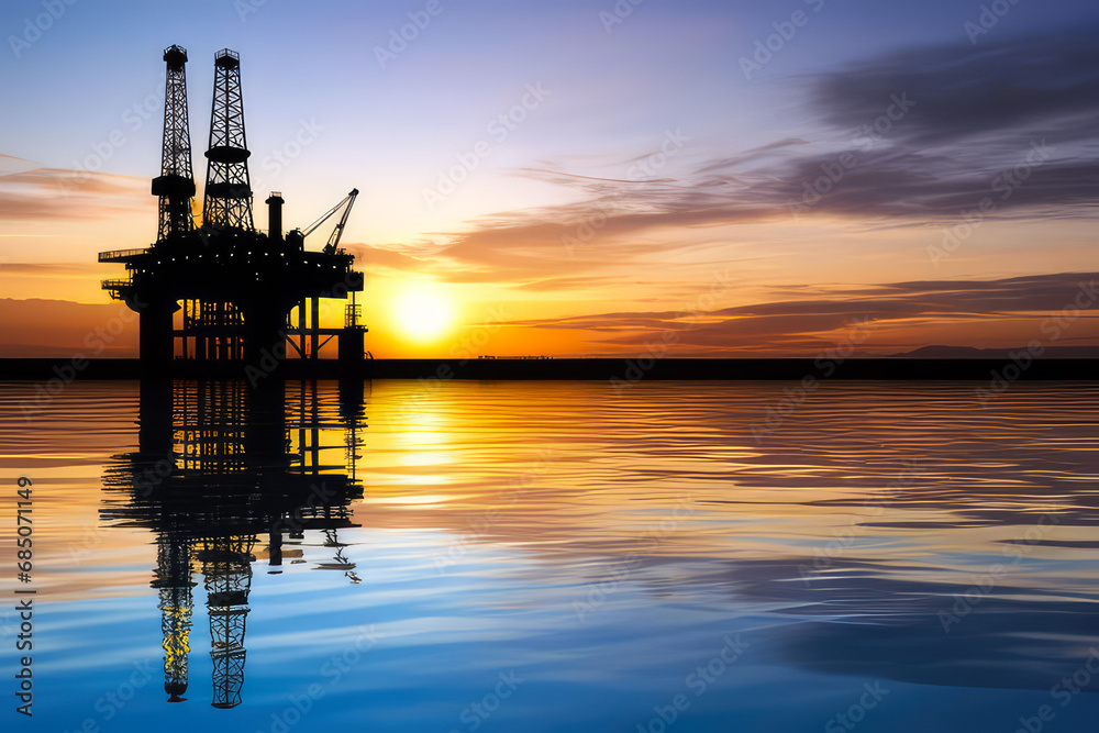 Offshore construction platforms for production oil and gas.Drilling oil rig plant. Generative AI