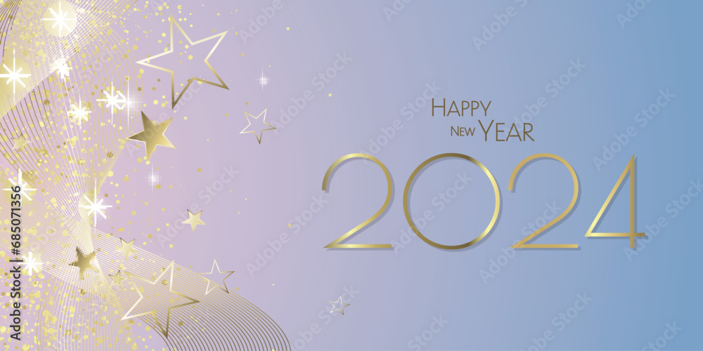 Happy New Year 2024 - Black and gold waves and diamond dust design
