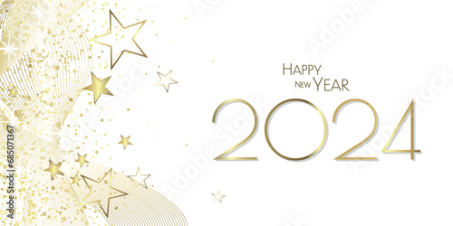 Happy New Year 2024 - Black and gold waves and diamond dust design