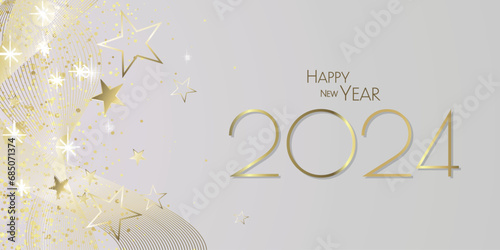 Happy New Year 2024 - Black and gold waves and diamond dust design