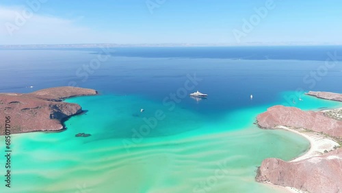 Mexico, La Paz: Aerial view of Bahia Puerto Balandra with clear turquoise waters of Gulf of California and tropical beaches - landscape panorama of Latin America from above photo