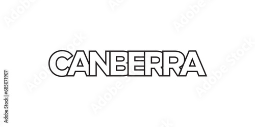 Canberra in the Australia emblem. The design features a geometric style, vector illustration with bold typography in a modern font. The graphic slogan lettering.