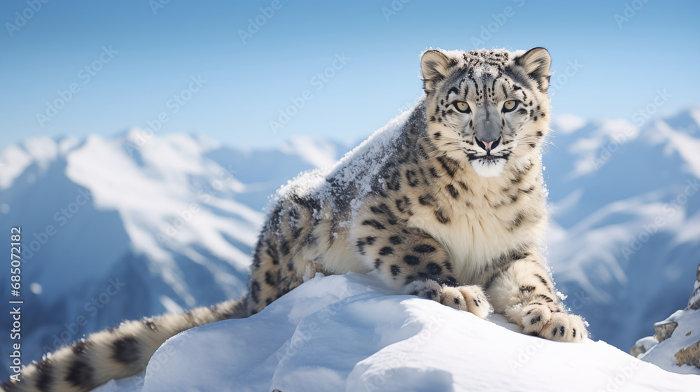 panoramic view of snow leopard on the top of Himalaya. panoramic view of snow leopard on the top of Himalaya.