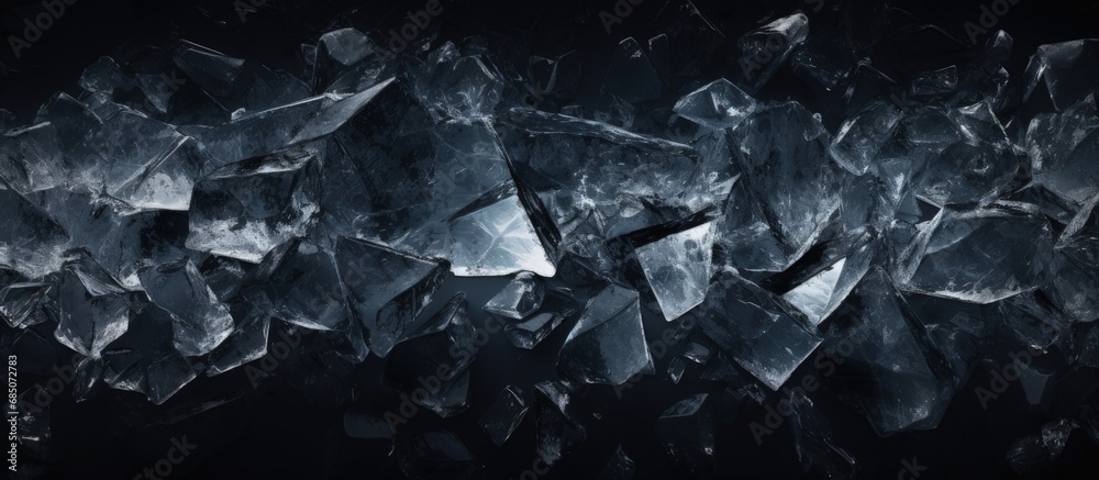 Crushed ice with cracks on black surface copy space image Crushed ice with cracks on black surface copy space image