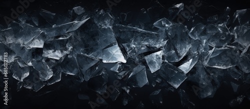 Crushed ice with cracks on black surface copy space image photo