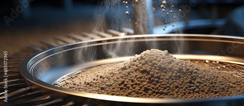 Image of a tailored sieve separating debris from minerals in factory processing copy space image photo