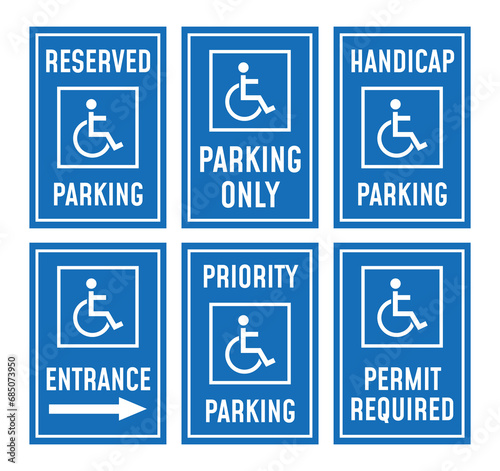 disabled parking signs with handicapped symbol, parking places reserved for disabled person